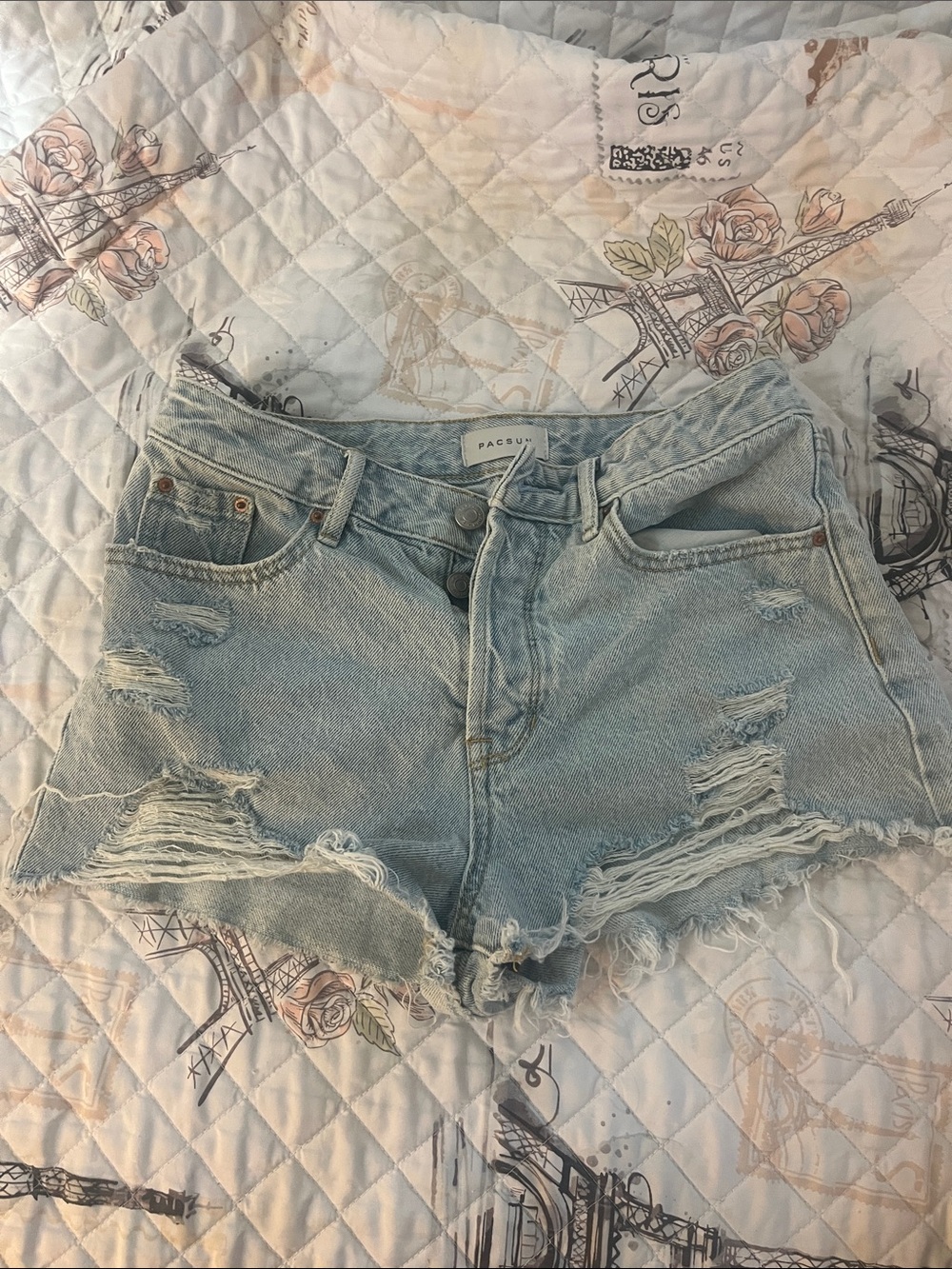 PacSun Washed Light Blue Distressed Denim Cutoff Shorts